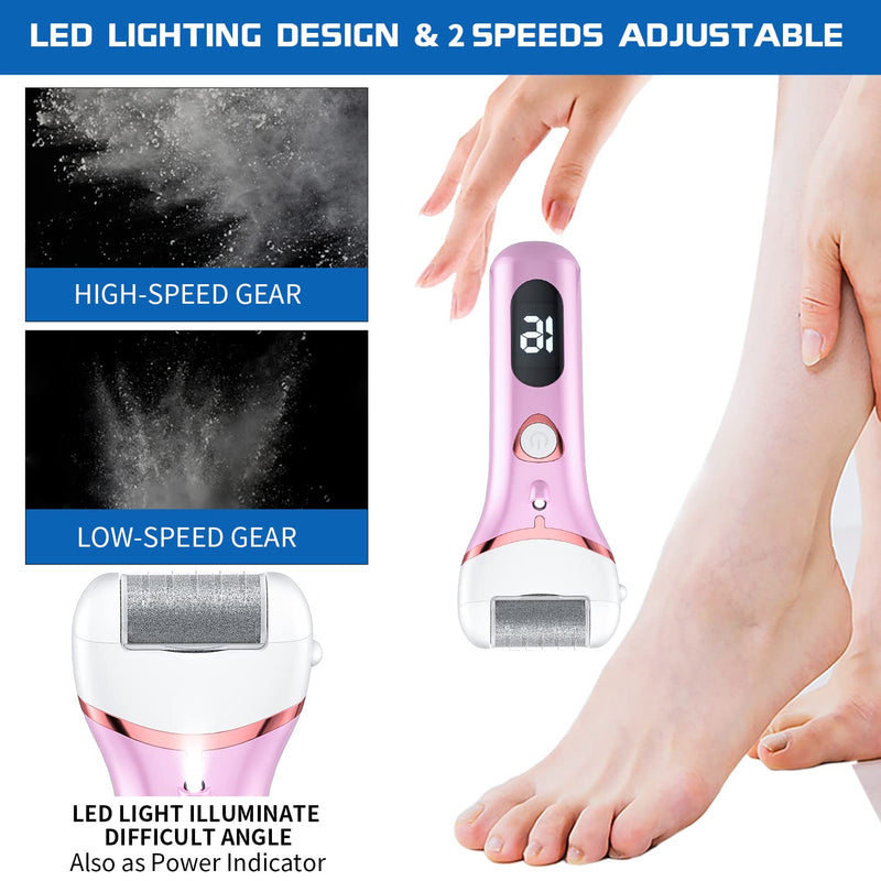 Electric Foot Callus Remover, Rechargeable Portable Electronic Foot File Pedicure Kits, Waterproof Foot Scrubber File, Professional Pedicure Tools, Foot Care for Dead Skin Ideal Gift, 3 Rollers Pink - BeesActive Australia