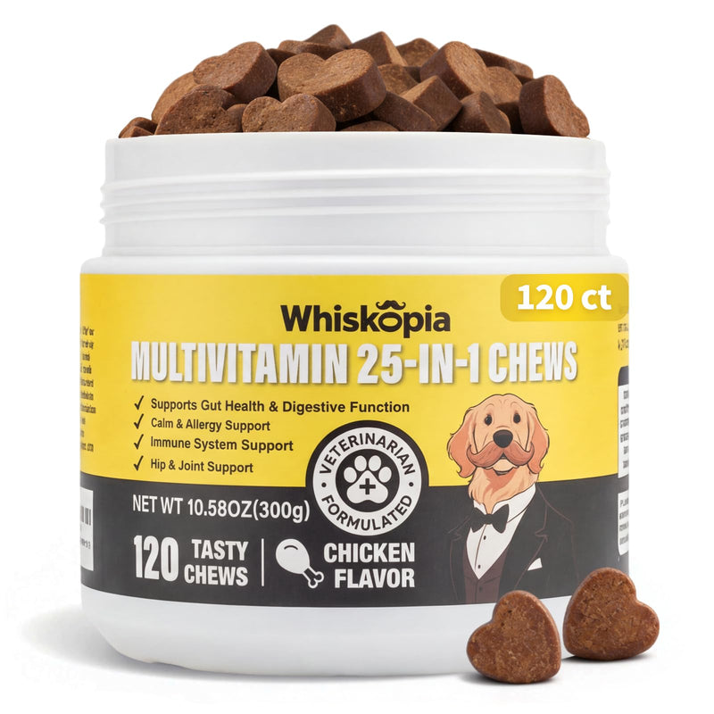 25-in-1 Dog Vitamins Supplements Multivitamin Chewable with Glucosamine MSM Colostrum Probiotics Omega-3 for Dogs and Cats Digestive Gut Hip Joint Omega-3 Skin & Coat Eyes Immune Support - 120 Ct