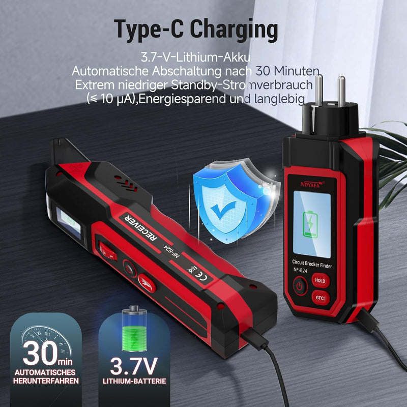NOYAFA NF-824 Circuit Breaker Finder Tool with 3 Accessories &GFCI Outlet Tester