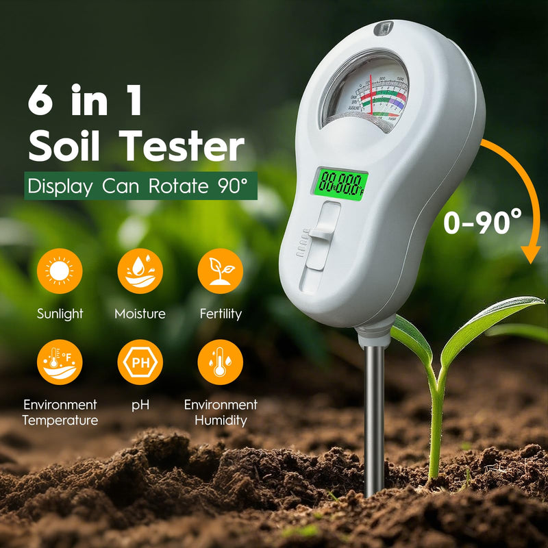 6-in-one Soil Test Kit-Soil Moisture Meter/PH Meter/Fertility/Sunlight Intensity Soil Tester, LCD Air Hygrometer&Temperature Moisture Meter for Plants-Garden, Lawn,Farm,3 Pack Detachable Probe 3 - BeesActive Australia