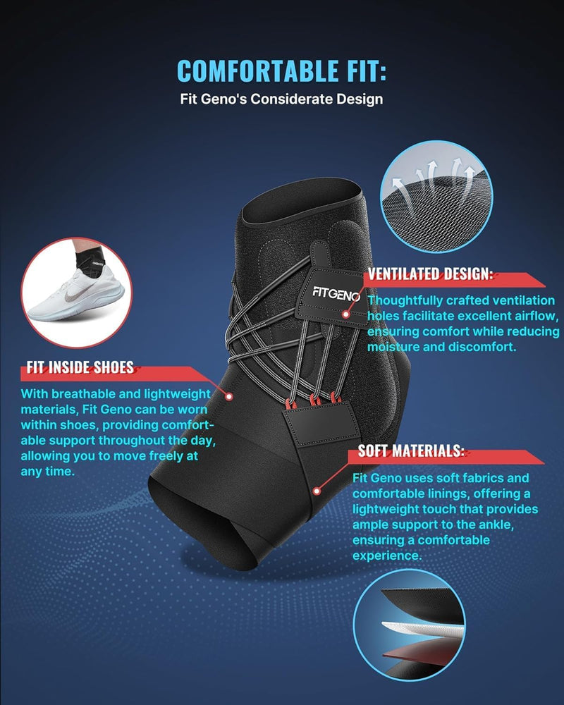 Fit Geno Ankle Brace for Sprained Ankles - Adjustable Breathable Support with Quick-Release Straps for Pain Relief and Swelling Reduction for Men and Women (Left M/L, Ankle size 9''-9.8'') Left - BeesActive Australia