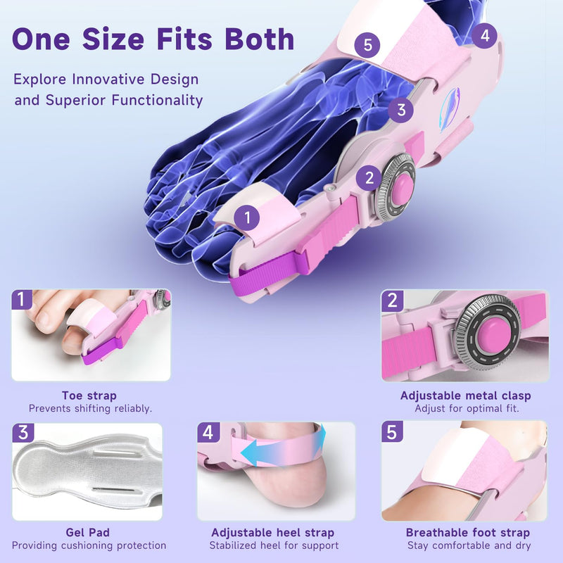 Bunion Corrector for Women & Men - Bunion Fix for Hallux Valgus Pain Relief with Non-Slip Big Toe Separator, Adjustable Big Toe Straighter, Bunion Splints Fits Left & Right Feet (Pink 2Pcs)