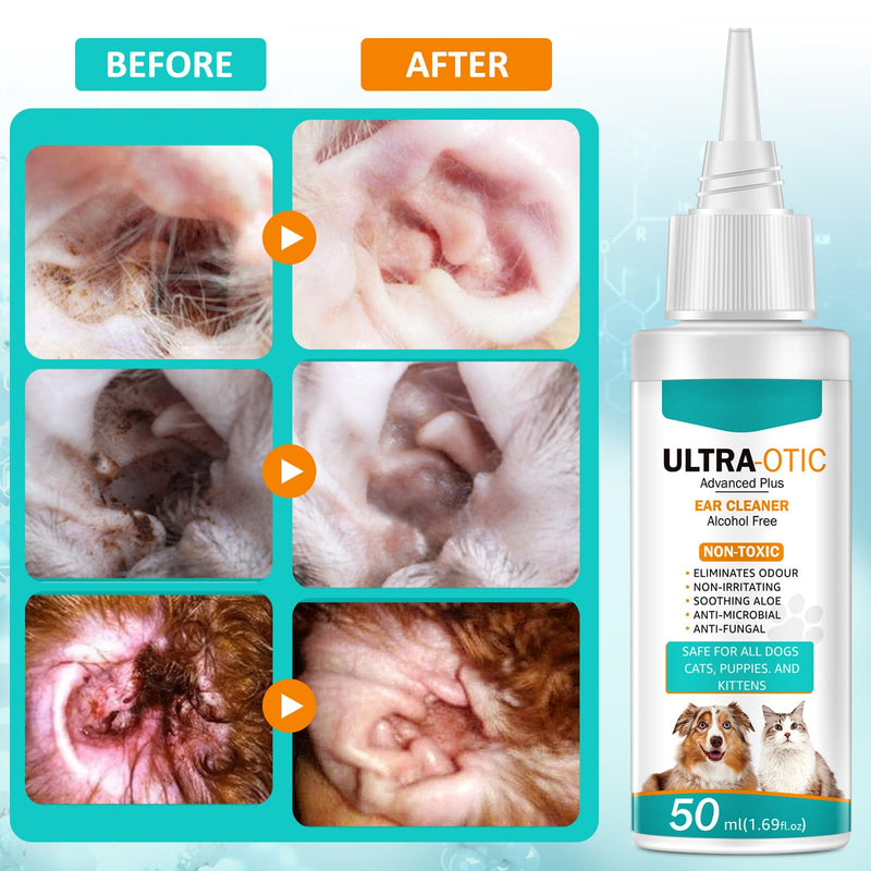 Cat & Dog Ear Infection Treatment Drops, Ear Disinfection, Kills bacteria, Stops Odours, Scratching & Discomfort, Veterinary-grade, for Dogs, Cats & all other animals