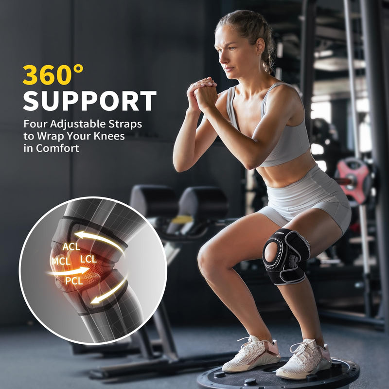 CAMBIVO Elite Motion Series Knee Brace for Women & Men with Side Stabilizers, Patella Knee Brace for Meniscus Tear, Knee Support for Knee Pain Relief, Running, Basketball, Workouts (Black, Large) Black - BeesActive Australia