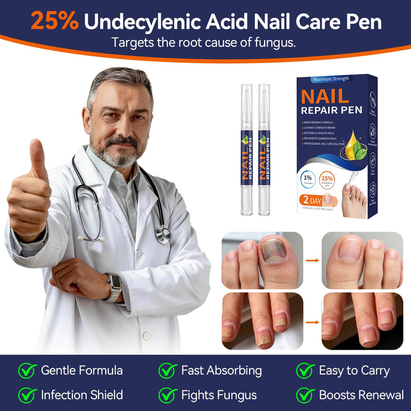 Toenail Fungus Pen, Nail Repair Pen for Damaged Nails, 25% Undecylenic Acid Formula,Tea Tree Oil, Extra Strength Toenail Fungus Treatment, Brittle & Discoloration Nails-5count-5ml/0.1FL OZ - BeesActive Australia