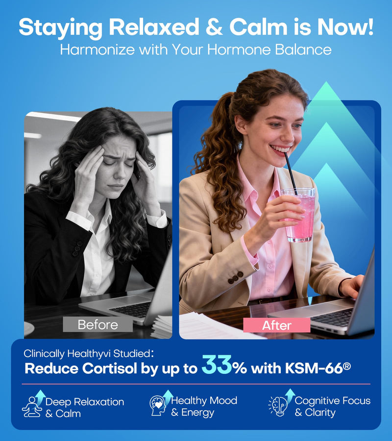 Calm Magnesium Glycinate Powder Drink Mix for Relax & Sleep Aid, Cortisol Reducer Supplements for Women Men w/ KSM-66 Ashwagandha L-Theanine Vitamin D3 Balance Mood & Stress Non-GMO Raspberry Lemonade 30 Servings (Pack of 1)