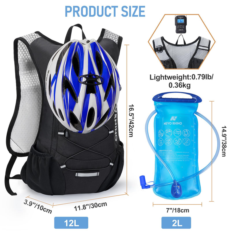Lightweight Hydration Backpack, Running Backpack with 2L Water Bladder, Hydro Water Daypack for Cycling Hiking Rave for Men Women Black