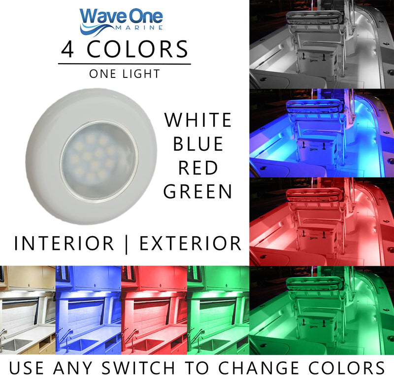 Wave One Marine Flush Mount 3" RGBW Internal Driver LED Courtesy Boat Light | RV Accent | Interior Exterior Deck Transom Cockpit T Top | Waterproof IP67 (White Bezel) White Bezel - BeesActive Australia
