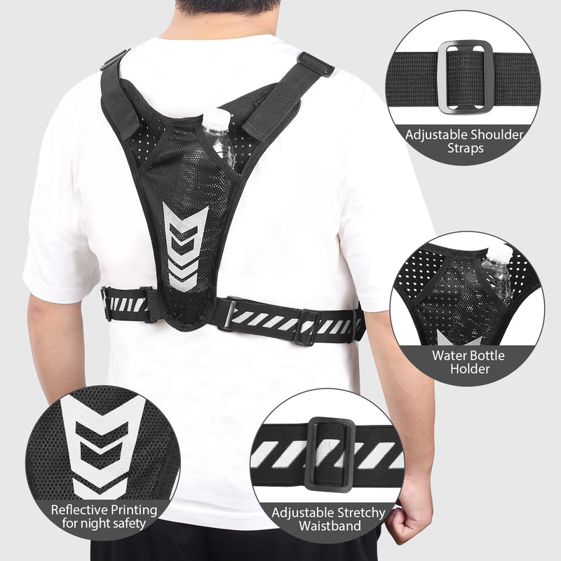 Chest Bag for Men, Waterproof Sports Utility Chest Pack with Water Bottle Holder&Phone Holder, Lightweight&Adjustable EDC Sports Chest Bag for Workout Running Fishing Cycling Hiking Skiing Black