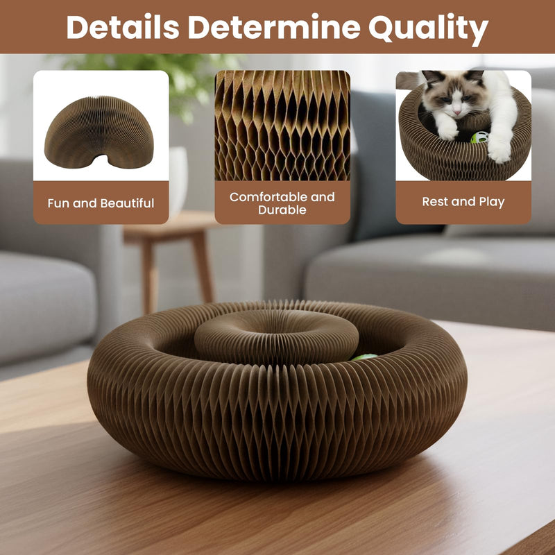 Corrugated Paper Cat Scratcher Track with Rolling Ball - Scratch-Resistant, Interactive, Pet-Safe for Feline Play & Claw Care Animal Print - BeesActive Australia
