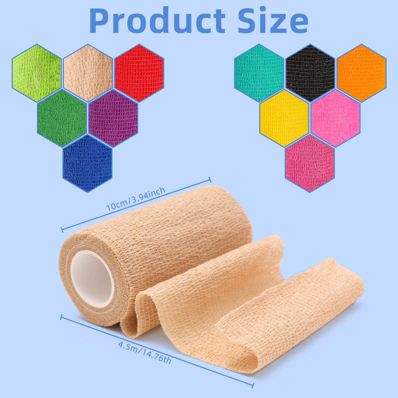 Zhufas 12 Rolls Self-Adhesive Bandage 10cm x 4.5m Adhesive Bandage Self-Adhesive Elastic Bandage for Stretch Athletes, Wrist, Ankle, Pet - BeesActive Australia
