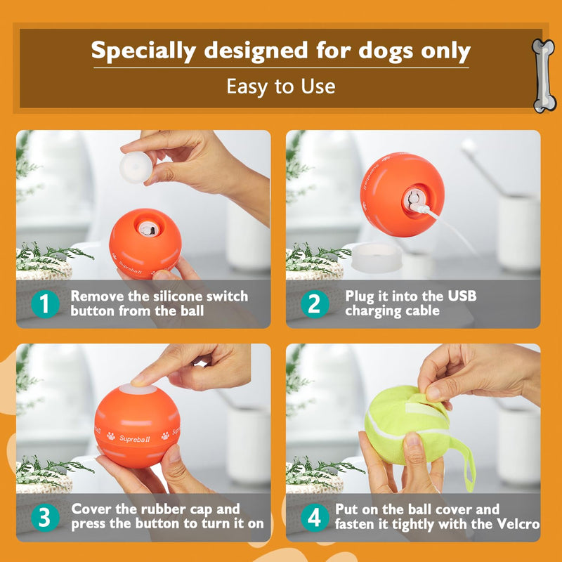 PetDroid Interactive Dog Toys Dog Ball,[2025 Newly Upgraded] Durable Motion Activated Automatic Rolling Ball Toys for/Small/Medium/Large Dogs,USB Rechargeable (Orange) Orange - BeesActive Australia