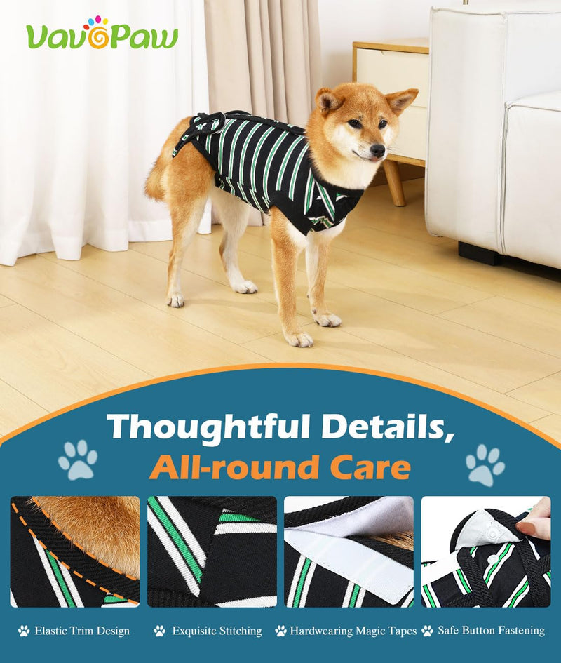 VavoPaw Dog Recovery Suit, Dog Anti-Licking Recovery Suit After Surgery, E-Collar Alternative for Puppy Cat, Soft Breathable Pajamas with Velcro Fastener, XXXL Black Black/White Stripes - BeesActive Australia