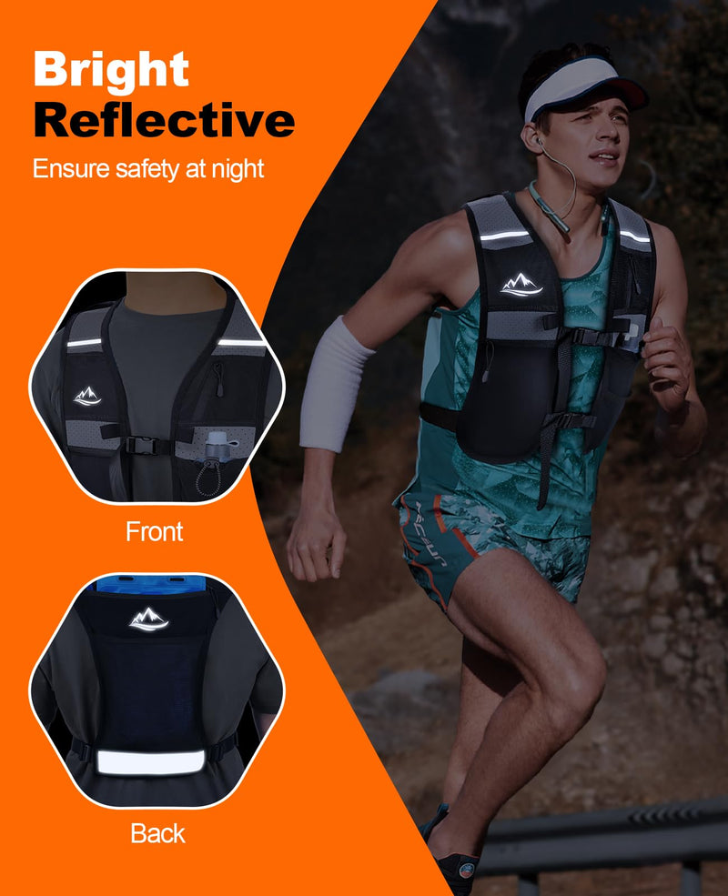 Running Vest for Women Men, Lightweight Breathable Hydration Vest with Large Compartment, Reflective Running Hydration Vest, Running Water Vest for Hiking Cycling Marathon Trail Jogging Race Medium