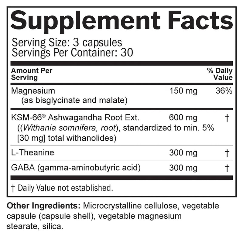 BrainMD Stress Relief Sleep Support with GABA Magnesium, 60 Capsules | Dietary supplement in capsule form for daily use, featuring a natural blend with 30 servings for routine wellness.