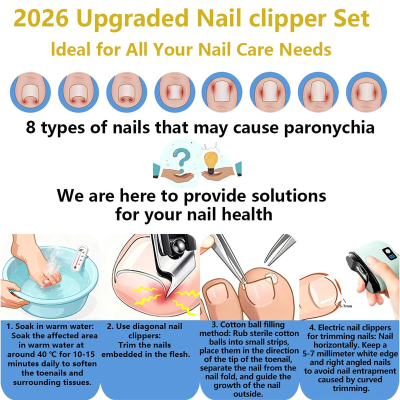 Electric Nail Clipper, 2026 Improved Nail Clippers Set, Includes an Automatic 2-in-1 Nail Clippers (with LED Light & Storage Box), an Oblique Nail Clippers, Ideal for All Your Nail Care Needs - Green