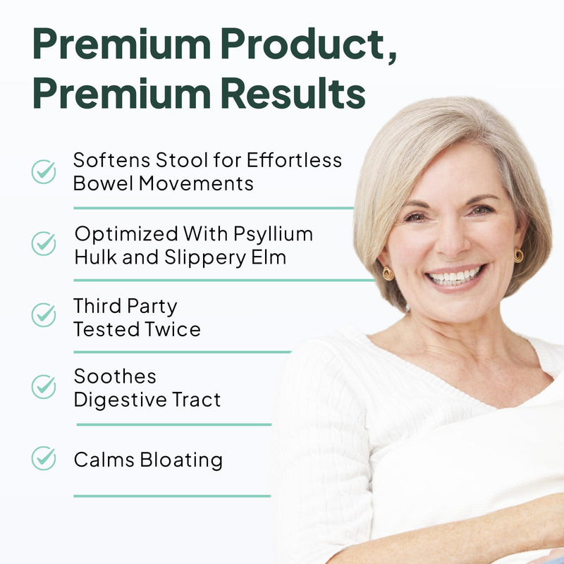 Better Fiber - Daily Fiber Supplement - Soften Stool for Effortless Bowel Movements - with Psyllium Hulk and Slippery Elm - 90 Capsules 90 Count (Pack of 1) - BeesActive Australia