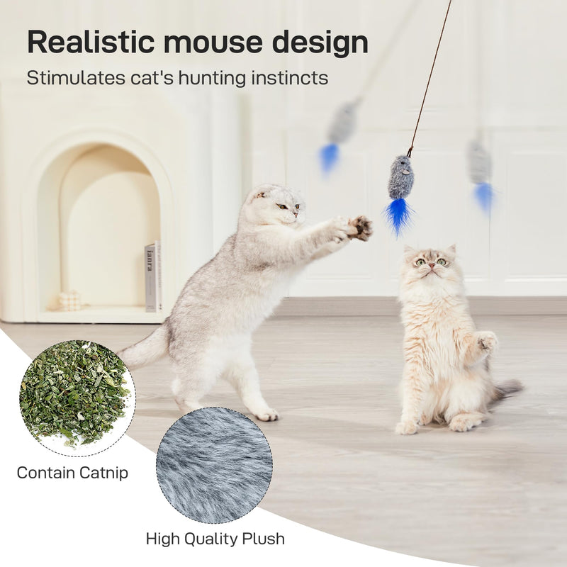 Potaroma Hanging Cat Mice Toys 3 Pcs with Squeaky Sound, Interactive Cat Teaser Retractable, Cat Toys Indoor Kitten Play Chase Exercise, Mental Physical Stimulation Max Extended Length 70 inches - BeesActive Australia