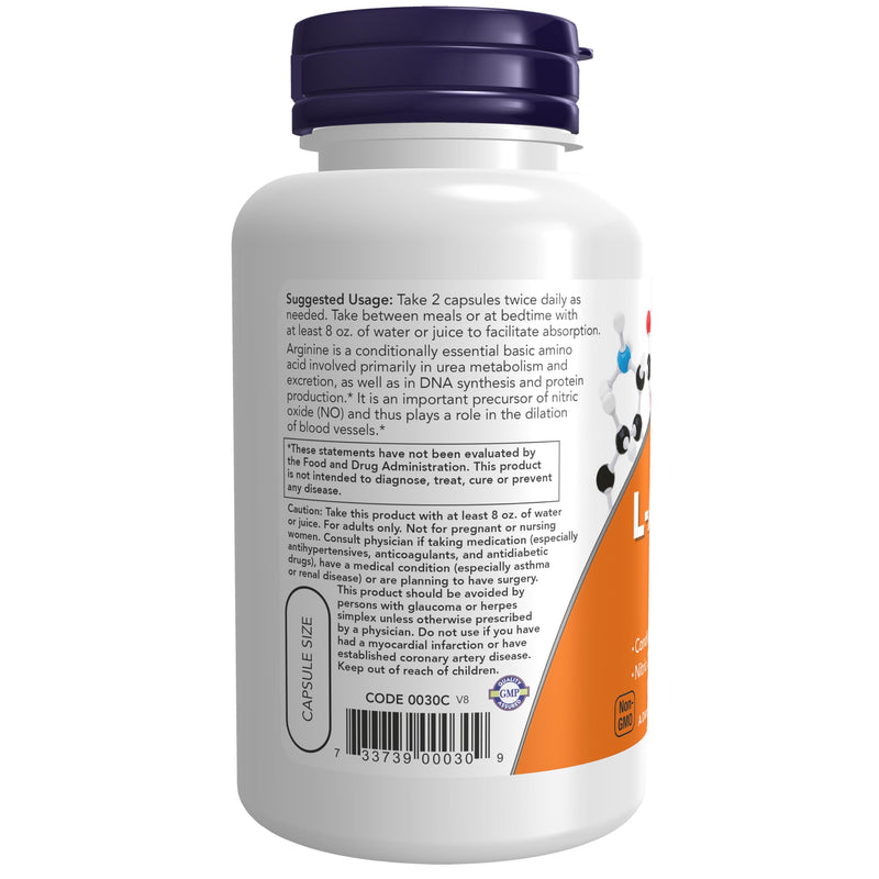 NOW Foods Supplements, L-Arginine 500 mg, Nitric Oxide Precursor*, Amino Acid, 100 Veg Capsules 100 Count (Pack of 1)