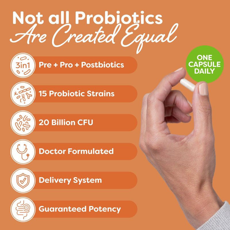 Probulin Total Care Probiotic Supplement, Daily Gut, Digestive, and Immune Health Probiotics Capsules for Men and Women, 20 Billion CFU, Vegan, 30 Count Box 30 Count (Pack of 1)