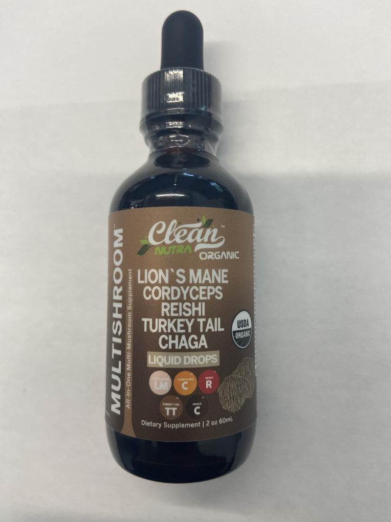 Organic Lions Mane Mushroom Supplement Liquid Drops + Turkey Tail Cordyceps Reishi Chaga Shitake Maitake Tremella Oyster Mushrooms Poria and Enokitake Complex Blend by Clean Nutra 1