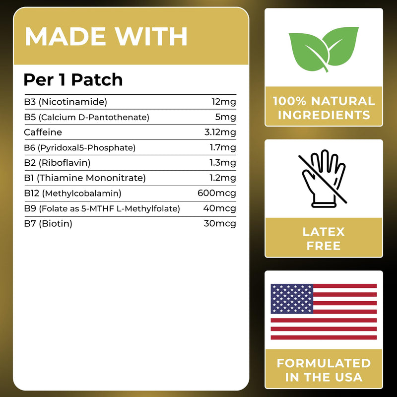 Energy Patches with B12 - Advanced B-Vitamin Complex + Natural Caffeine | Signature Edition For Women & Men, Energy & Focus, 60 Day Supply