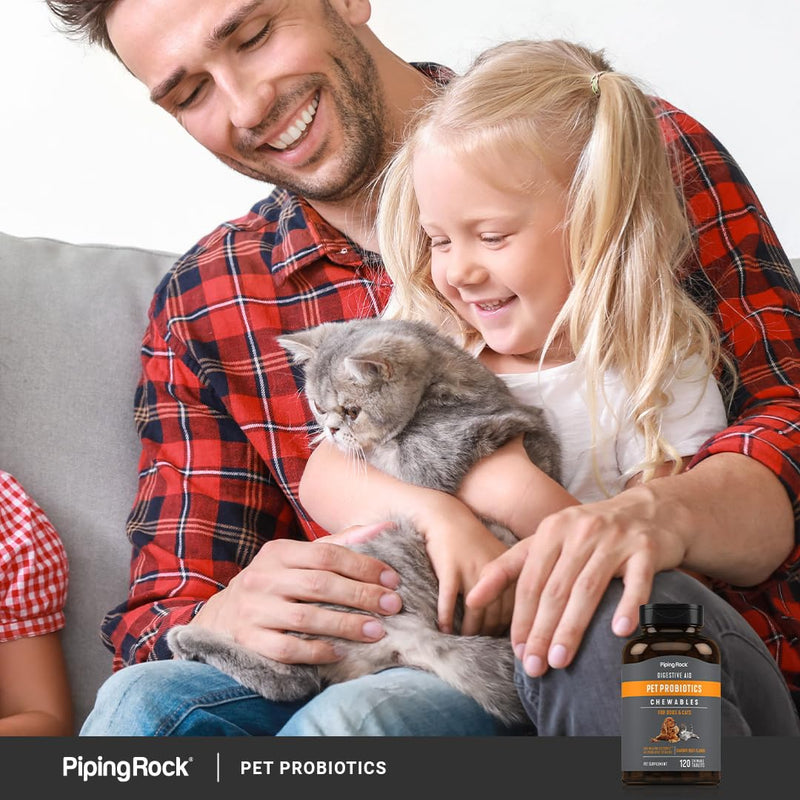 Piping Rock Probiotics for Dogs and Cats | 120 Chewables | Digestive Health Supplement with 14 Strains | Savory Beef Flavor | Non-GMO & Gluten Free