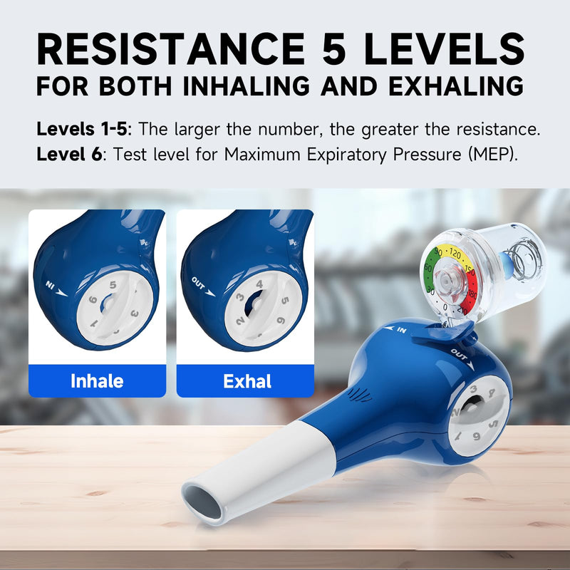 Breathing Trainer with Travle Case, Needle Manometer for MEP Test, Portable Lung Trainer with 5 Resistance Levels, Breathing Exercise Device for Lungs - BeesActive Australia