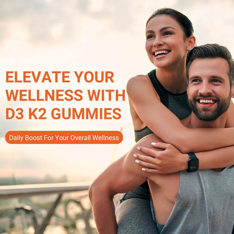 Wiszeen Vitamin D3 K2 Gummies, Vitamin D3 10000 IU & K2 (MK-7) 200 mcg | D3 K2 Supplement with Omega 3, Calcium, Magnesium for Bone Muscle Teeth Immune 60 Count (Pack of 2)