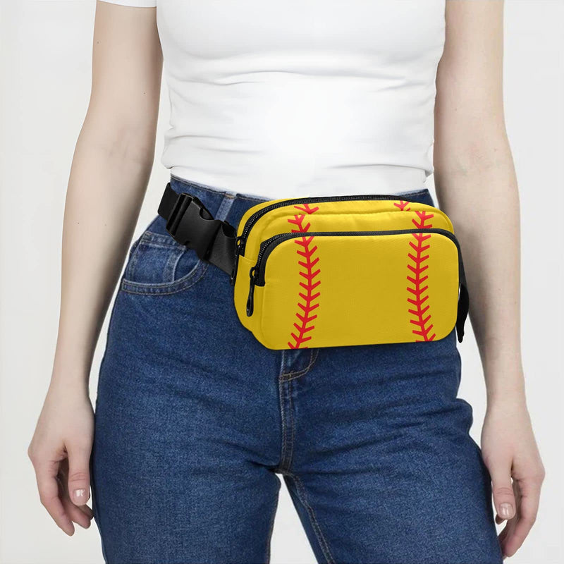 Exnundod Fanny Waist Pack Baseball Yellow Fanny Packs Stitches Crossbody Bag Adjustable & Zipper Sling Bag Belt Bags for Running Hiking Cycling Travel Thanksgiving Christmas Gift
