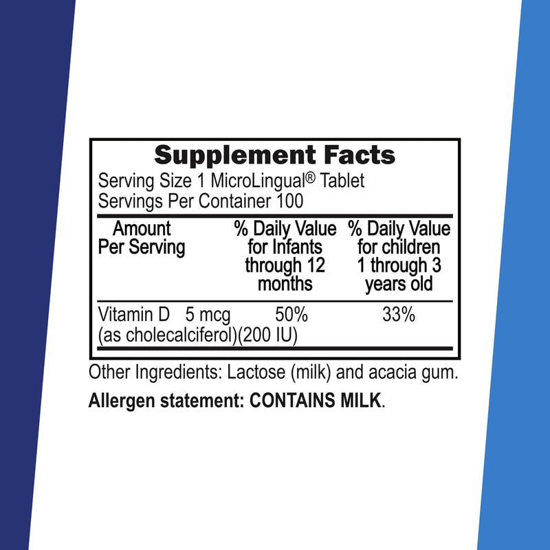 Superior Source Baby Vitamin D3 - Immune Support Supplement - Aids Healthy Bones & Teeth - Non-GMO & Gluten-Free - 100 MicroLingual Instant Dissolve Tablets 100 Count (Pack of 1)