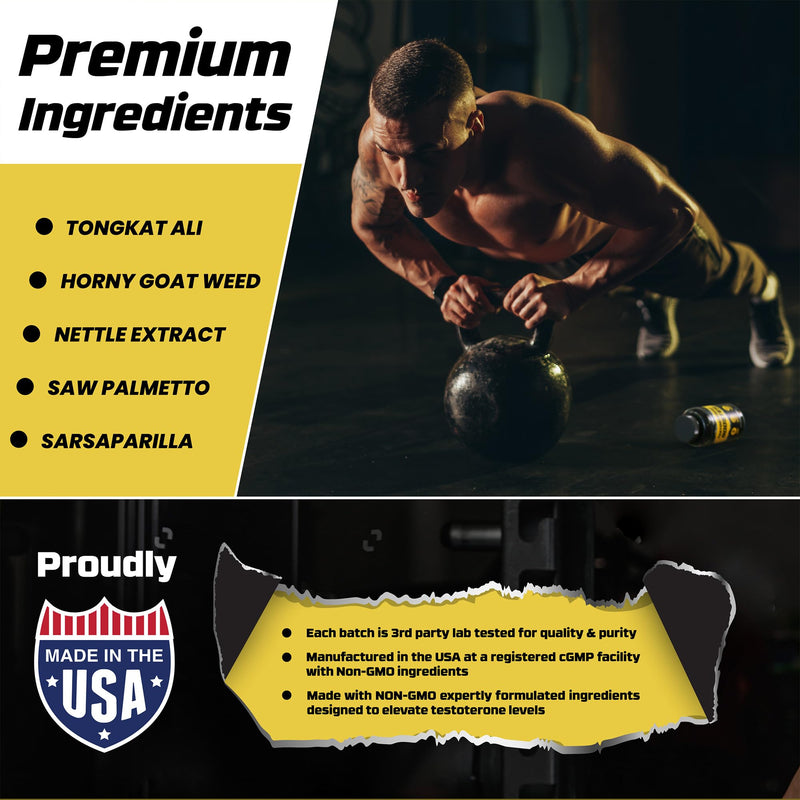 Testosterone Booster for Men - Male Enhancing Supplement for Muscle Growth | Boost Stamina, Strength, Energy, Endurance - Helps Improve Fast Acting Blood Flow - Workout & General Wellness Pills - 2 PACK