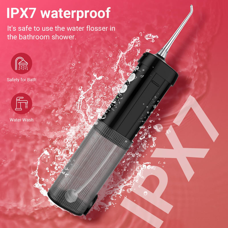 Mini Portable Water Flosser Oral Irrigator Water Teeth Cleaner Pick, Telescopic Water Tank, 4 Modes & IPX7 Waterproof, Home & Travel Water Flossers for Teeth, Braces Bridges Care. (Black) Black