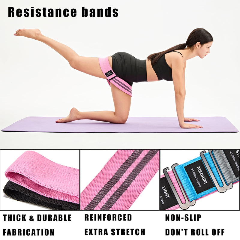 Adjustable Fabric Resistance Bands for Squats, Glutes & Legs – 5 Levels of Customizable Size, Width & Tension, Non-Slip Booty Bands for Men and Women, Pilates & Yoga Workouts(Medium) red blue