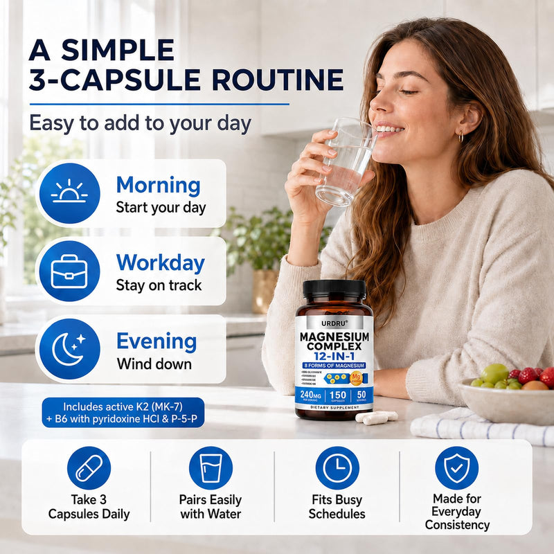12-in-1 Magnesium Complex Supplement, 8 Forms with Vitamins D3, K2, B6 and Zinc Glycinate, 240 mg per Serving, 150 Veggie Capsules (1 Pack) 1