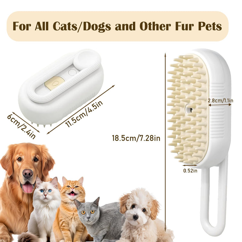 Cat Steam Brush, 3 in 1 Steam Brush for Cats, Cat Steam Brush for Shedding, Long Handle Spritz Defur Comb for Cats Dogs, Cat Brush with Steam, Silicone Cloud Care Cat Brush Cleanser White - BeesActive Australia