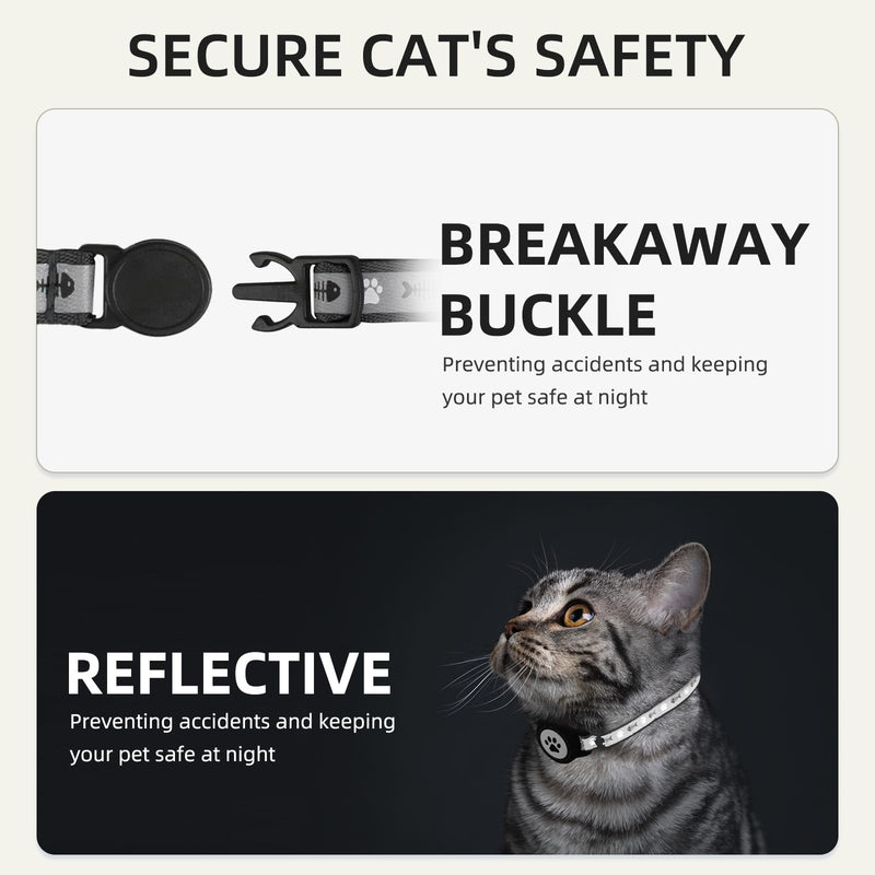 Waterproof Airtag Cat Collar, Reflective Cat Airtag Collar with Bell, Breakaway Cat collar AirTag Holder, Lightweight Kitten Collar for Apple Air tag, Cat GPS Collars for Girl Boy Cats, Kitten (Black) Black - BeesActive Australia
