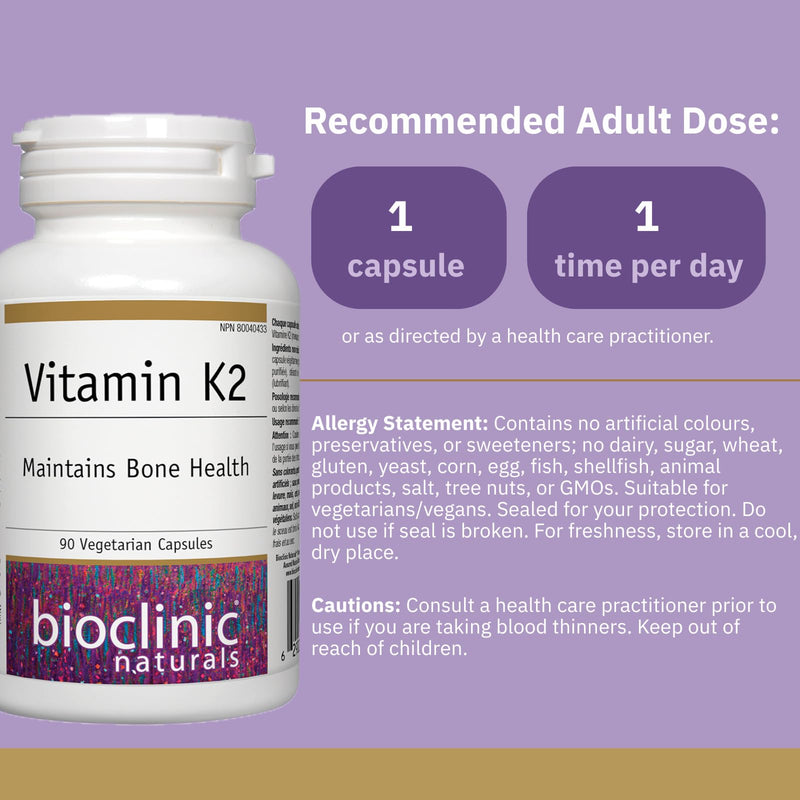 Bioclinic Naturals - Vitamin K2 100 mcg. - 90 Vegetarian Capsules