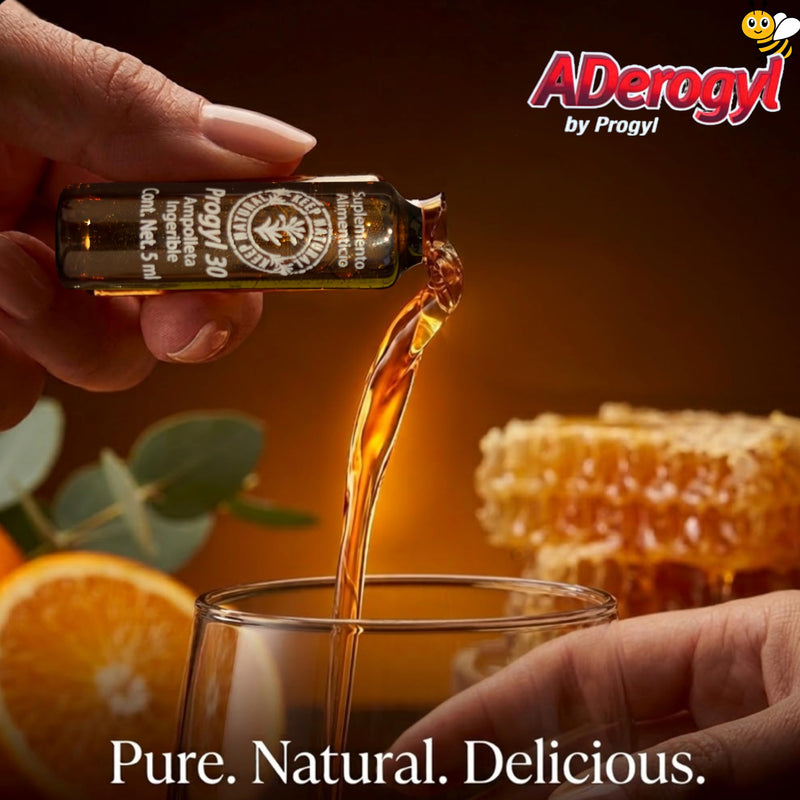 Aderogyl Oral Liquid Vitamins with A, C, D, E, Zinc, Bee Honey, Propolis, and Botanical Extracts with Orange Flavor - Immune Support Supplement - Includes 5 Ampoules