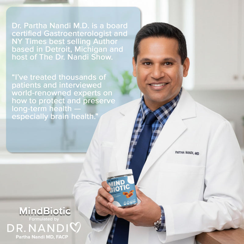 Dr. Nandi's MindBiotic Ashwagandha KSM-66 300mg Brain & Gut – 60 Chews | Probiotics & Prebiotics | Memory, Focus & Gut-Brain Support | Caramel Cinnamon Soft Chews | Sugar Free, Vegan | Men & Women