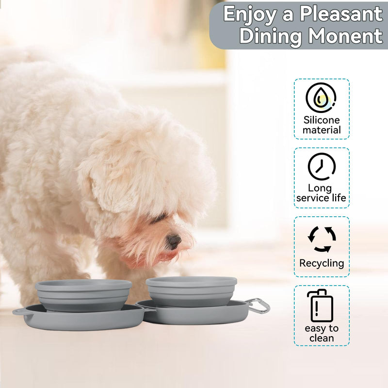 Collapsible Dog Water Bowl 2 in 1 Foldable Pet Food and Water Bowl Portable Cats Dishes with Carabiner Clip for Traveling Hiking Camping Walking (Grey) Grey - BeesActive Australia