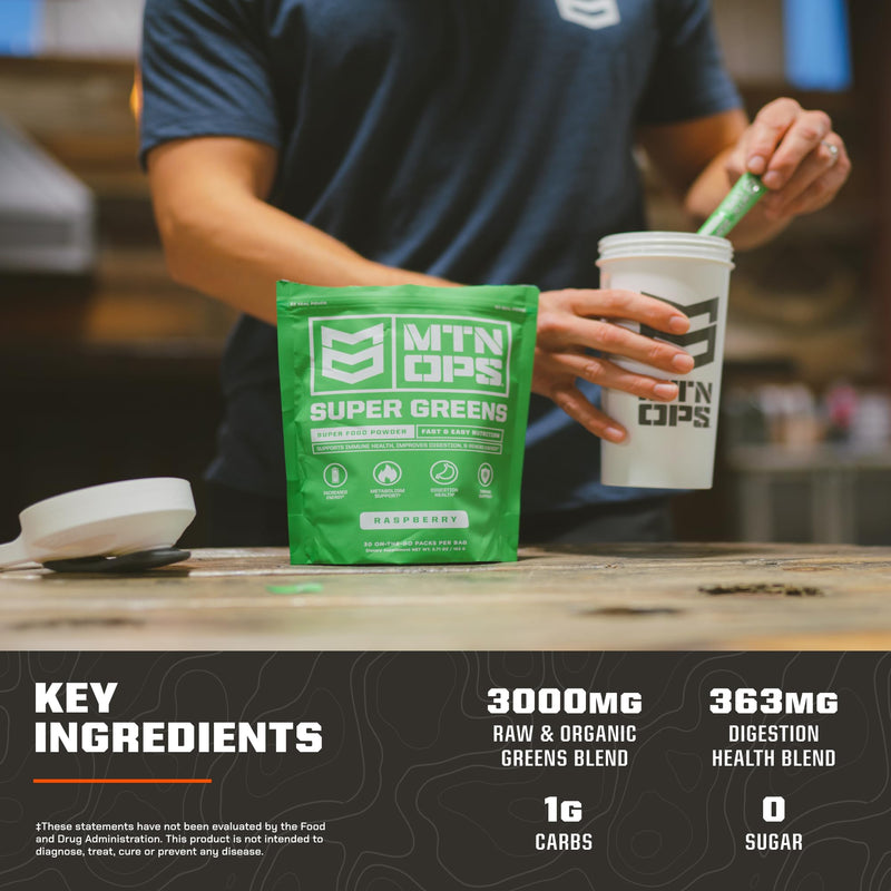 MTN OPS Super Greens Daily Immune Health and Energy Drink Powder ‚Äì Digestive Health Support Blend Boosted with Chlorophyll-Rich Greens | 30 On-The-Go Packs | Just Add Water - BeesActive Australia