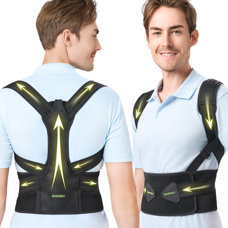 SHAPERKY Posture Corrector for Women and Men - Adjustable Upper Back Brace - Breathable Back Support straightener - Providing Pain Relief from Lumbar&Shoulder (L-XL) L-XL