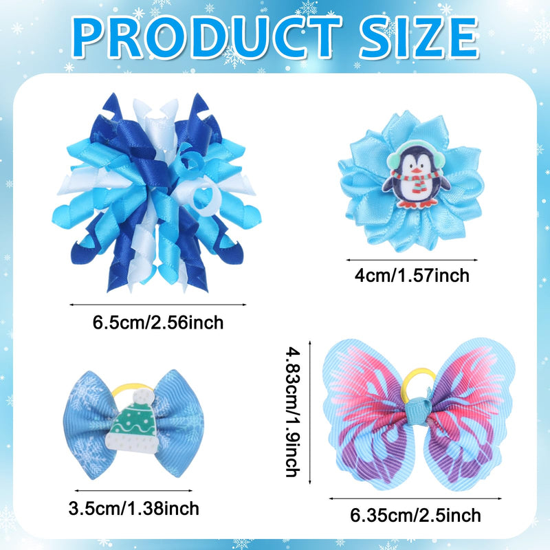 52 Pcs Winter Dog Bows Grooming Bulk with Rubber Bands Winter Snowflake Snowman Christmas Hat Accessories Winter Pet Grooming Bows Holiday Party Cute Puppy Cat Bows Pet Hair Accessories - BeesActive Australia