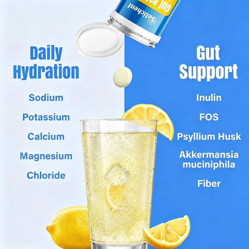 Electrolyte Tablets, Hydration & Fiber Supplement for Women & Men, 60 ct | with Prebiotics & Probiotics for Gut Health, Lemon Flavor Hydration Drink, Electrolytes Sugar Free, Keto Friendly, 60 Tablets 60 Count (Pack of 1)