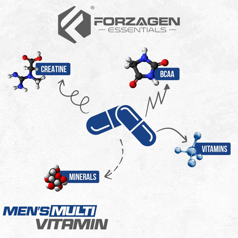 Forzagen Essentials Men's Multivitamin with Creatine and BCAA, Complete Vitamin and Mineral Complex, 60 Tablets