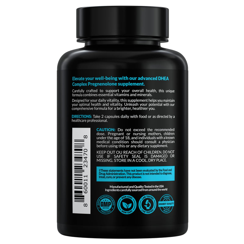 DHEA Micronized 200mg Complex with Pregnenolone 100mg Supplement for Men & Women with Ashwagandha, DIM, Magnesium, Boron, Calcium , Zinc, Vitamin D3, C and B6 Hormone Support - Made in USA 90 Capsules