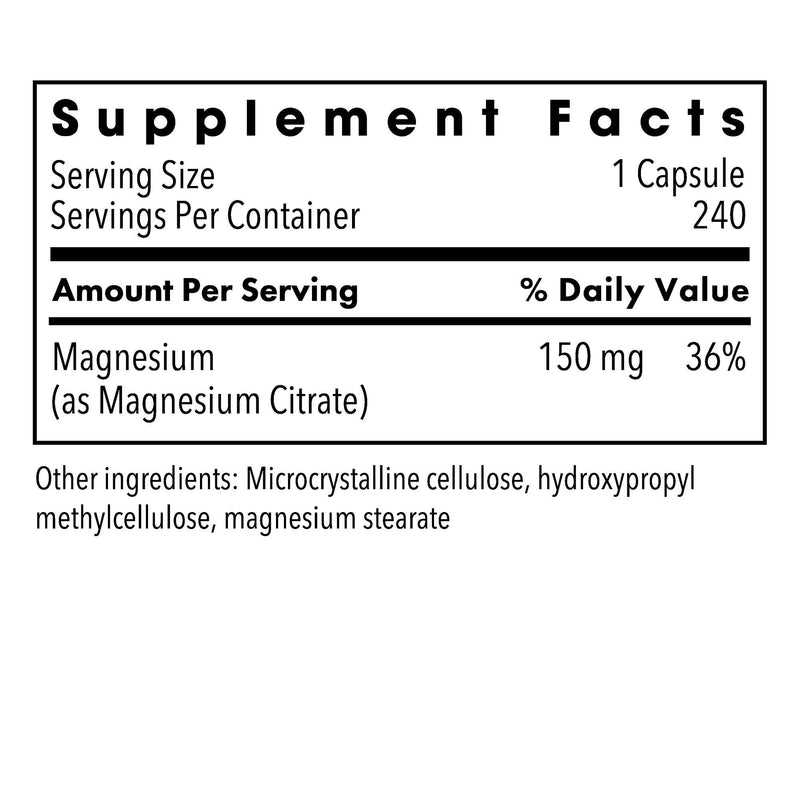 Metabolic Maintenance Magnesium Citrate Capsules - Magnesium Supplement for Calm, Sleep, Muscle & GI Support - with Vitamin C (240 Capsules) Unflavored 240 Count (Pack of 1)