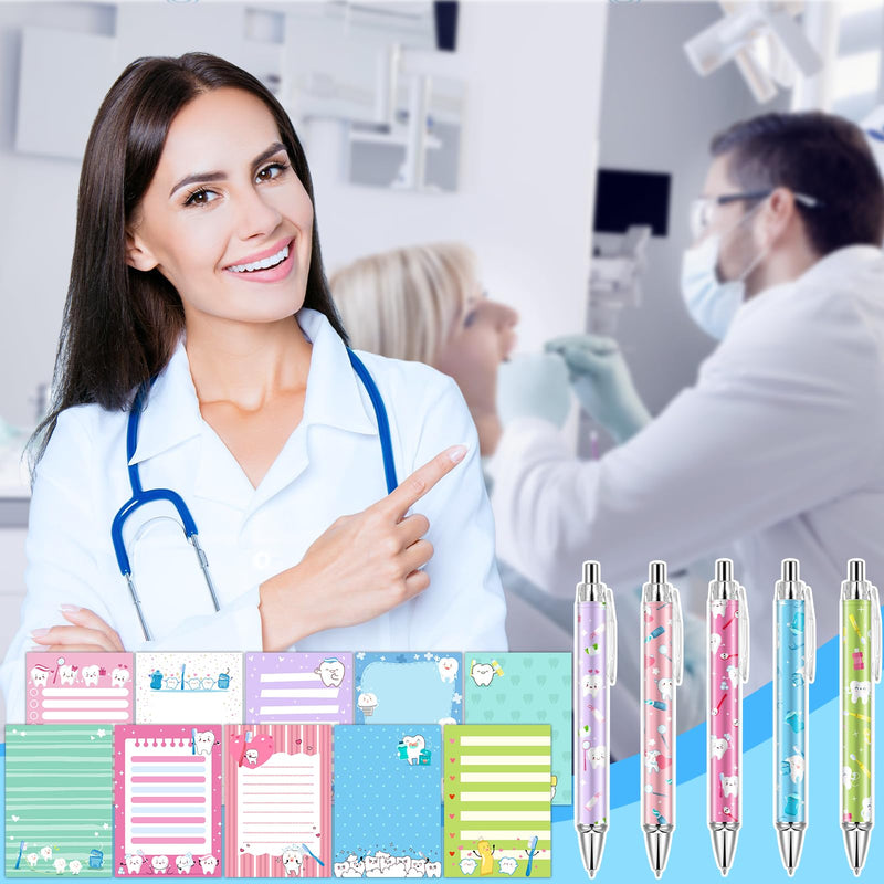 60Pcs Dental Pens and Notepad Set Dental Assistants Accessories Tooth Sticky Notes Teeth Ballpoint Pens Removable Memo Pads Dental Hygienist Gifts for Women Coworker Doctor Nurse Office Supplies - BeesActive Australia