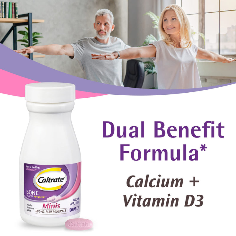Caltrate Minis 600 Plus D3 Vitamin D and Calcium Supplement Tablets, 150 Ct | Highest Level of Vitamin D3, Maximizes Calcium Absorption to Support Strong Bones and Daily Function 150 Count (Pack of 1)